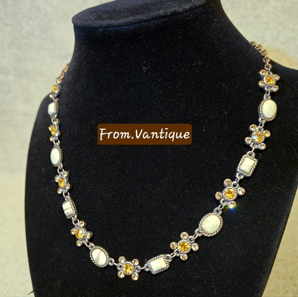 ◽️🟡 Vintage Victorian Rhinestone & Stone Copper Necklace ⛓️ - Picture 2 of 3